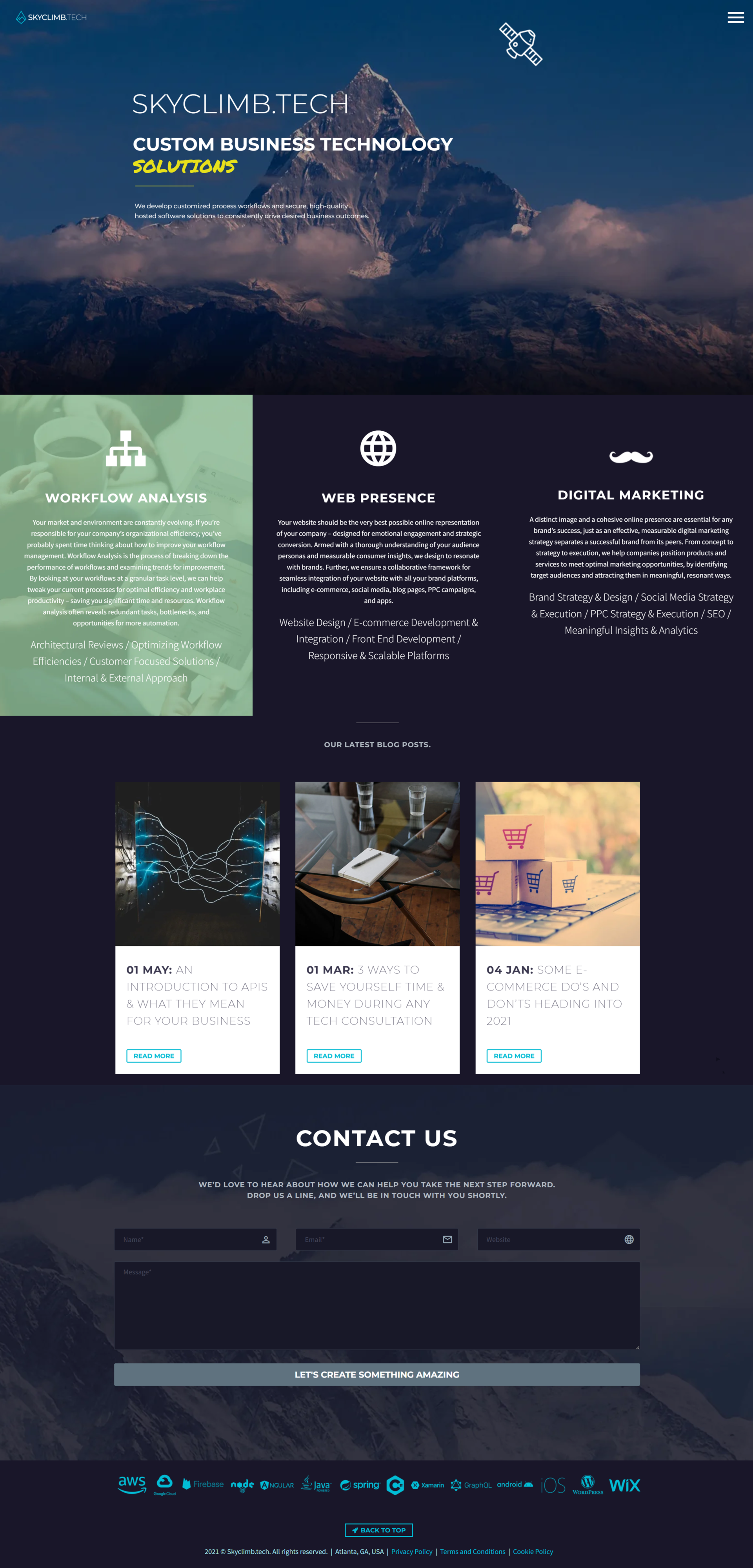 A screenshot of Skyclimb.tech's website, designed by Satori Studio.