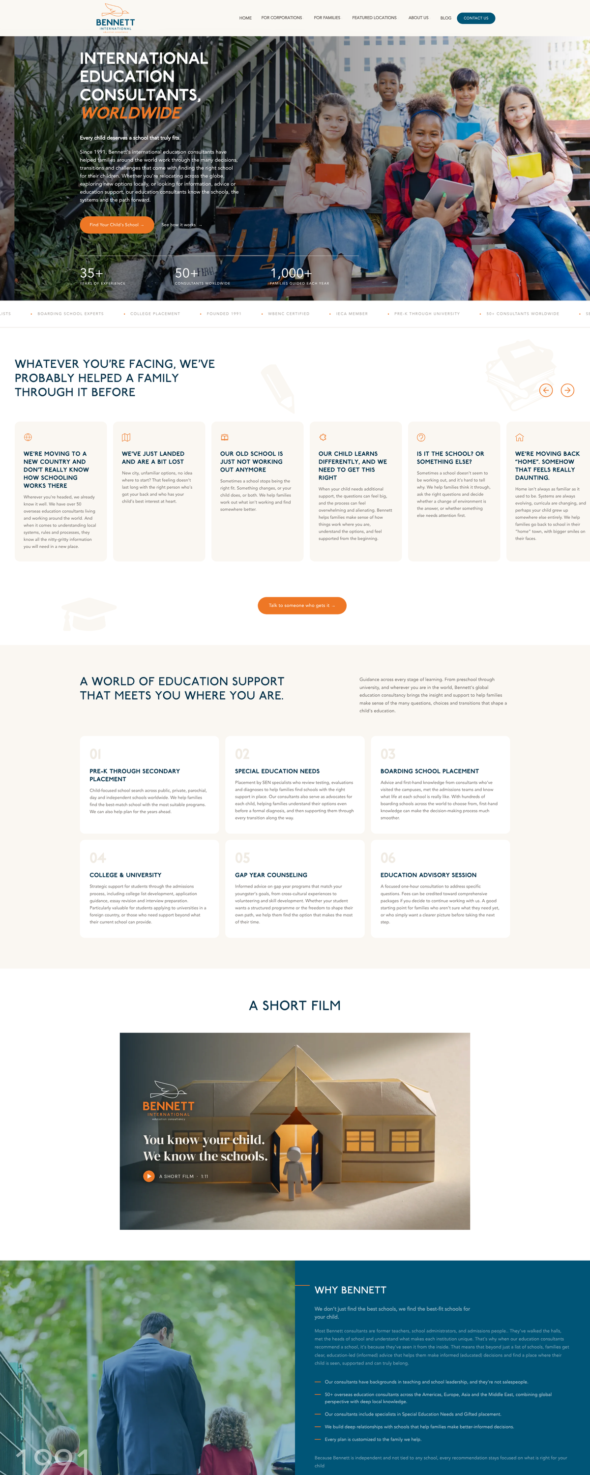 A screenshot of the Bennett International Education Consultancy website.