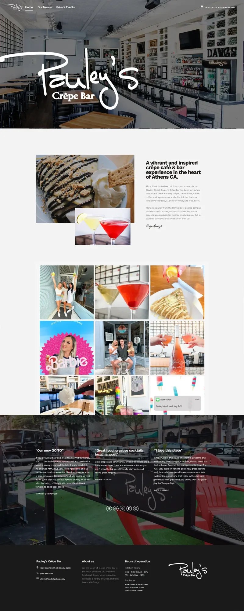 The Pauley's Crêpe Bar website